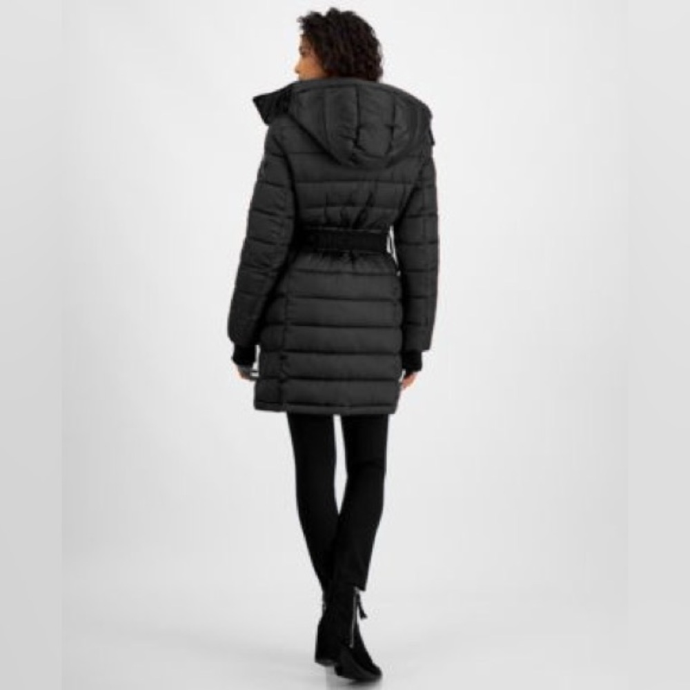 Michael Kors Belted Hooded Puffer Coat in Black - Picture 2 of 2
